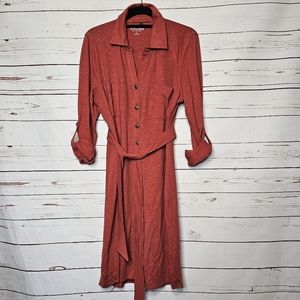 Soft Surroundings Rust Button Front Tie Waist Dress